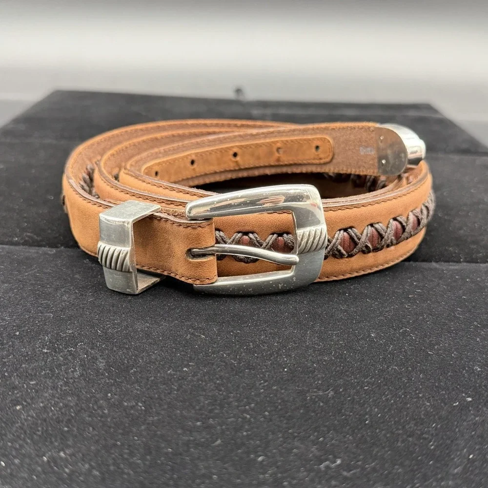 Brighton Onyx Mens Brown Leather Belt 42 Vintage Western Woven Braided Cord